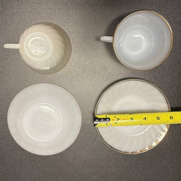 Vintage Fire King Set of 2 Cup and Saucer Gold Trimmed Swirl Pattern Milk Glass - Picture 7 of 7